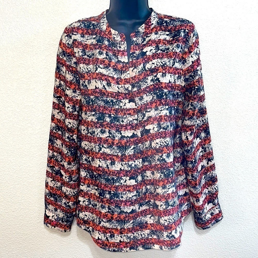 Madewell Black Flower Design 100% Silk Blouse